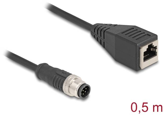 Delock 60621 RJ45 / M12 Netzwerkkabel, Patchkabel CAT 5e S/FTP 0.50m Schwarz 1St.
