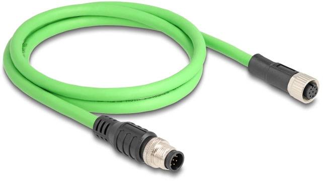 Grünes Verbindungskabel mit zwei schwarzen Steckern, geeignet für industrielle Anwendungen und Automatisierung.