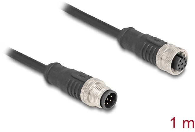 Schwarzes Verbindungskabel mit 8-poligem, rundem Stecker auf beiden Enden, 1 Meter lang.