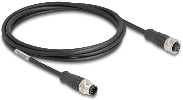 Schwarzes Elektrokabel mit Steckverbindern an beiden Enden, geeignet für industrielle Anwendungen.
