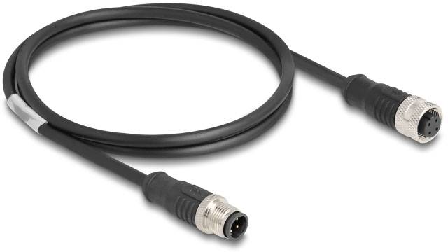 Ein schwarzes Kabel mit zwei runden Steckverbindern an den Enden, geeignet für industrielle Anwendungen oder technische Verbindungen.