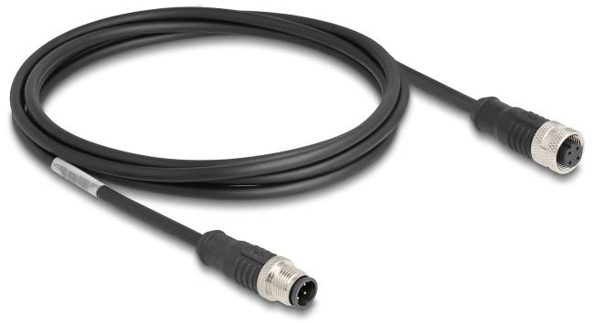 Schwarzes Kabel mit Steckern an beiden Enden. Geeignet für den Anschluss elektronischer Geräte.