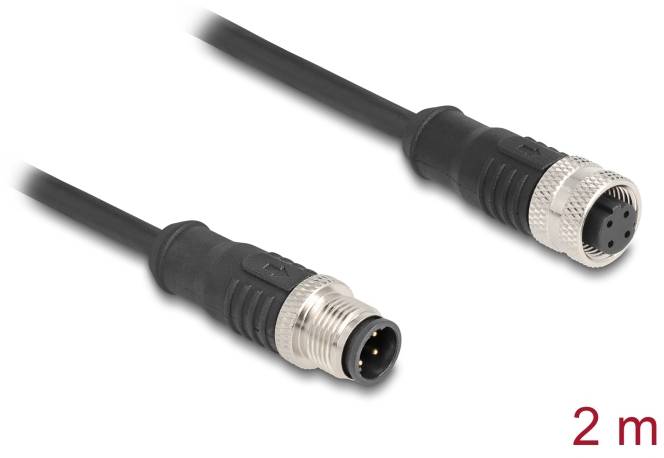 Anschlusskabel mit männlichem und weiblichem Stecker, 2 Meter Länge, schwarz, verwendet für elektronische Verbindungen.