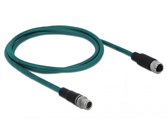 Grünes Ethernet-Kabel mit zwei schwarzen Steckern an den Enden, liegt locker in einer Schleife.