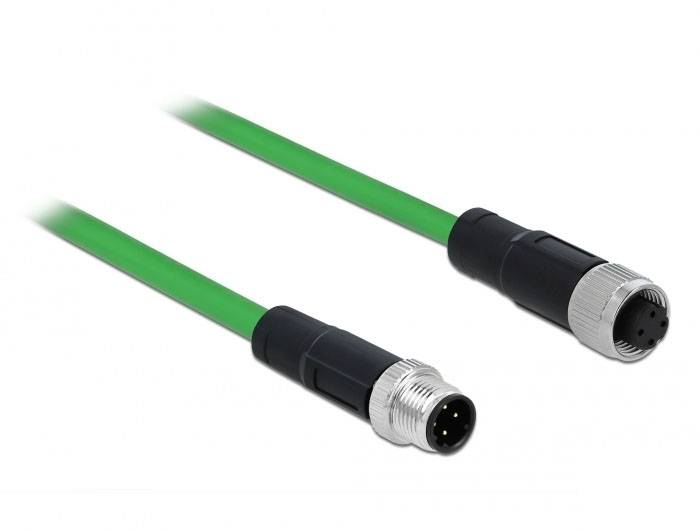 Grünes Kabel mit zwei silbernen Steckverbindern an den Enden. Geeignet für industrielle Anwendungen und robuste Verbindungen.