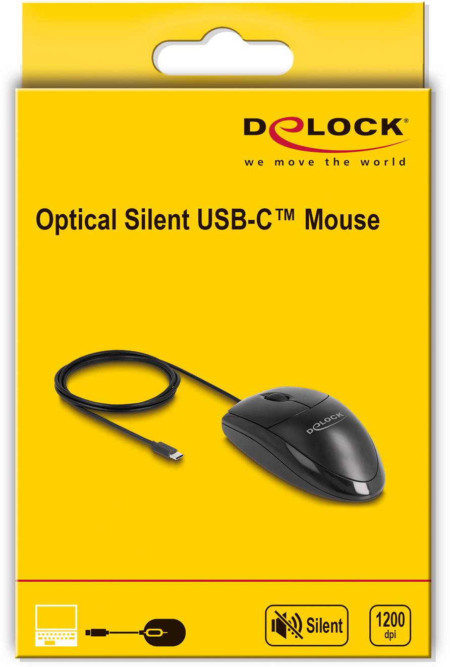 Delock 12114 Maus USB Optisch Schwarz 3 Tasten 1200 dpi