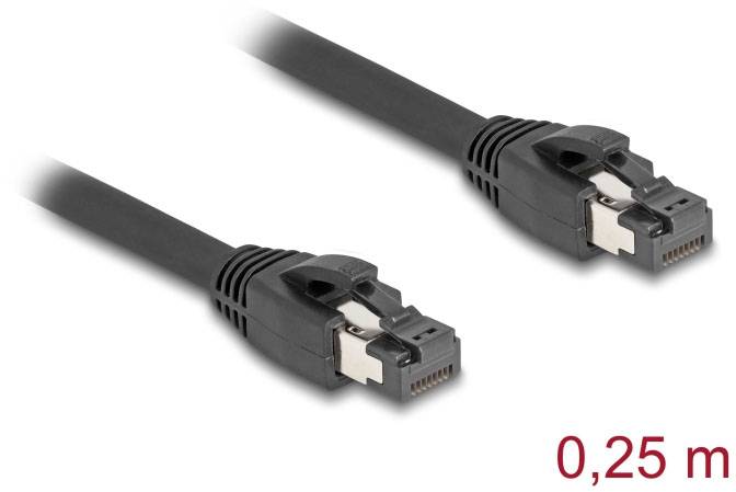 Zwei schwarze Ethernet-Kabel, 0,25 m lang, mit RJ45-Steckern, nebeneinander.