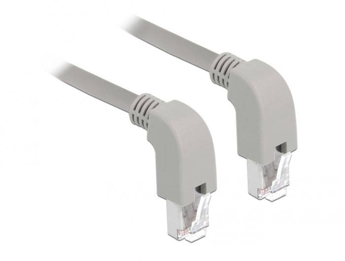 Zwei graue Ethernet-Kabel mit transparenten Steckern, die nebeneinander liegen.