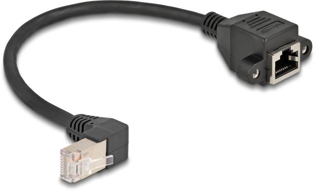 Netzwerkkabeladapter mit RJ45-Stecker und Buchse, zur Verlängerung oder Verbindung von Netzwerkkabeln.
