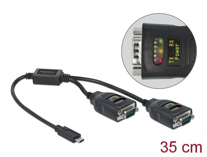 RS232 auf Micro-USB-Kabel, 35 cm lang, mit LED-Anzeigen für TX, RX und Power. Geeignet für serielle Kommunikationsverbindungen.
