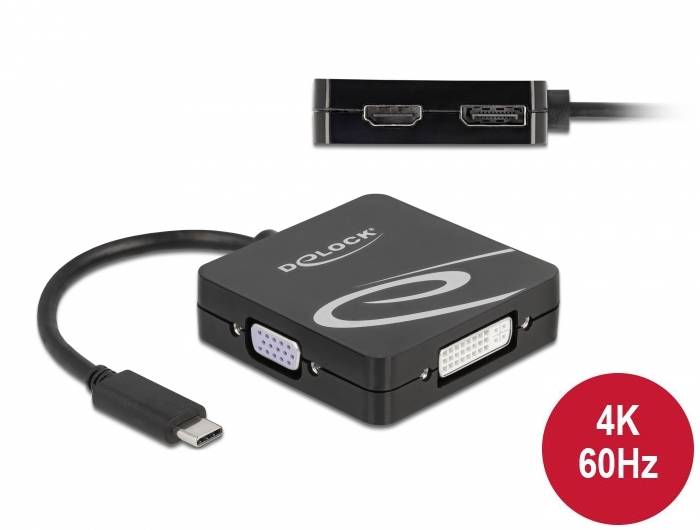 Delock USB 2.0 Adapter [1x USB-C® Stecker - 1x VGA-Buchse, DVI-Buchse 24+5pol., HDMI-Buchse, DisplayPort Buchse] 63129