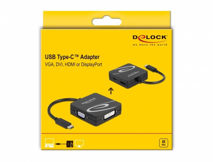 Delock USB 2.0 Adapter [1x USB-C® Stecker - 1x VGA-Buchse, DVI-Buchse 24+5pol., HDMI-Buchse, DisplayPort Buchse] 63129