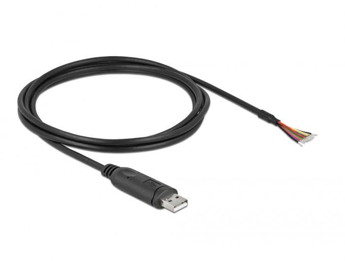 USB-Kabel mit offenliegenden Drähten am Ende, geeignet für benutzerdefinierte Verkabelungsprojekte und elektronische Anwendungen.