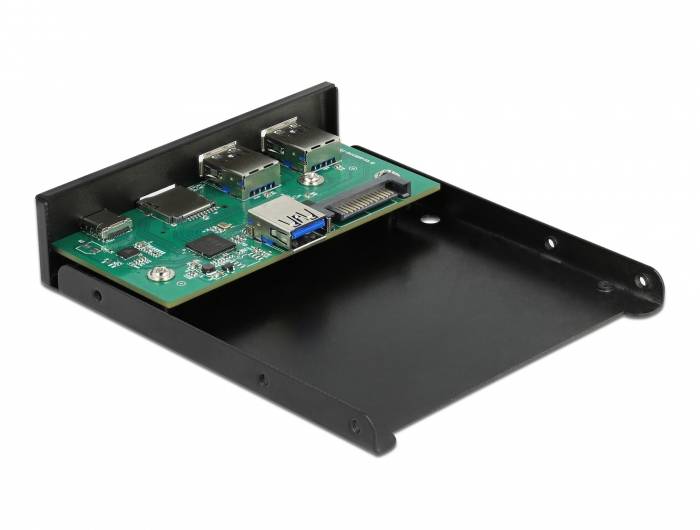 Einbaukarte für PC mit USB-Ports. Enthält USB 3.0- und USB-C-Anschlüsse, montiert auf einer Metallhalterung für den internen Gebrauch.