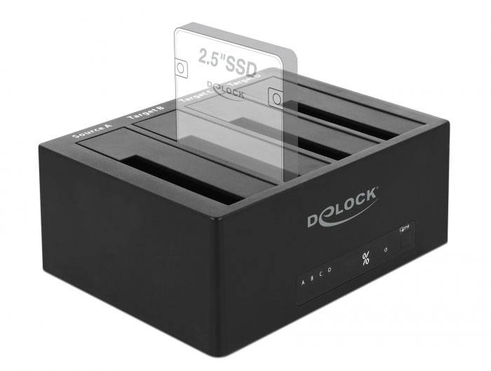 Delock 64063 DC-Buchse 3.5 mm, USB-B, eSATA Festplatten-Dockingstation mit Clone-Funktion