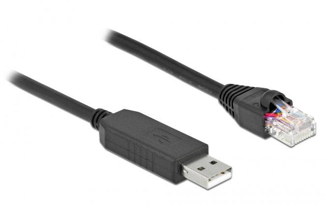 Ein USB-auf-Ethernet-Adapterkabel, das eine USB- und eine Ethernetverbindung zeigt, geeignet für Netzwerkverbindungen.