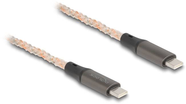 Zwei silberfarbene USB-C-Kabel mit geflochtenem Design und schwarzem Anschlussstück, zeigen robuste Bauweise und stilvolles Design.