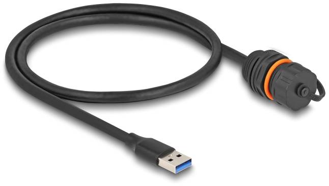 USB-Kabel mit wasserdichtem Schutzstecker, geeignet für den Außeneinsatz.