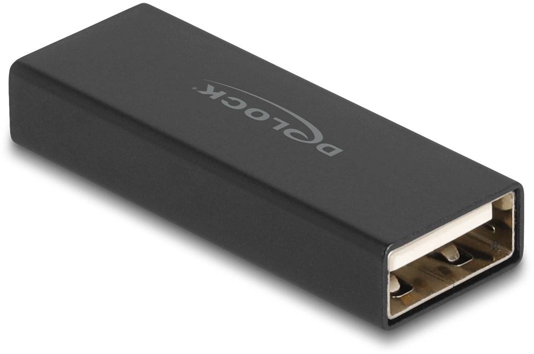 Ein schwarzer USB-C-Steckeradapter von Delock, konzipiert für Konvertierung zwischen USB-C- und USB-A-Anschlüssen.