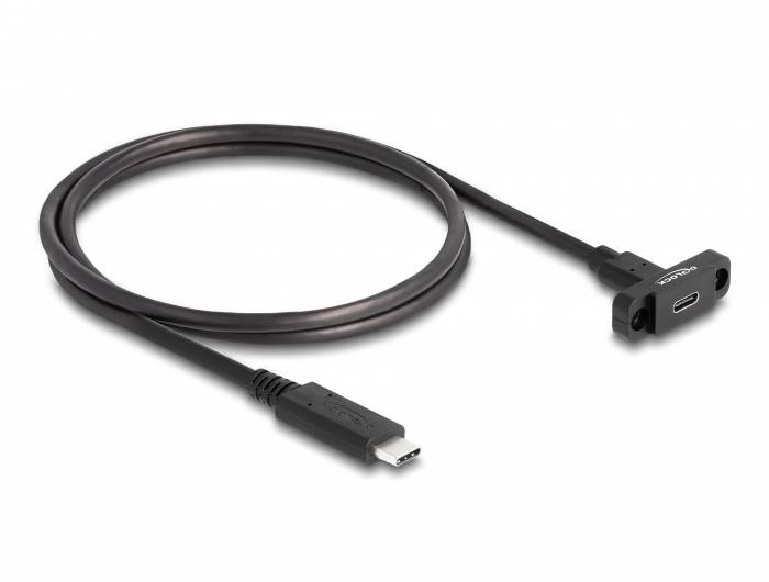 Ein schwarzes USB-Kabel mit männlichem und weiblichem USB-Anschluss. Das Kabel ist lang und gewickelt.