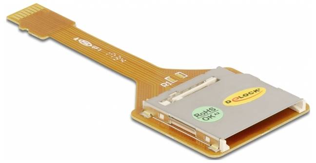 Ein flexibler Adapter für MicroSD-Karten mit CE- und RoHS-Kennzeichnung, ermöglicht einfache Verbindung in Geräten mit eingeschränktem Platz.