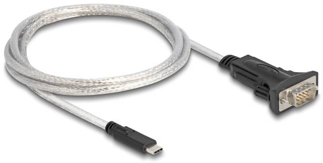 USB-auf-Seriell-Adapterkabel mit schwarzem Stecker für Computeranwendungen. Verbindet Geräte mit seriellen Anschlüssen zu modernen PCs.