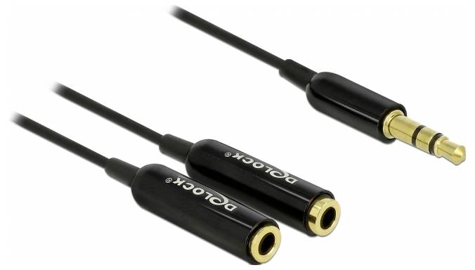 Delock 65356 Audio Anschlusskabel [1x Klinkenstecker 3.5mm - 2x Klinkenbuchse 3.5 mm] 25cm Schwarz
