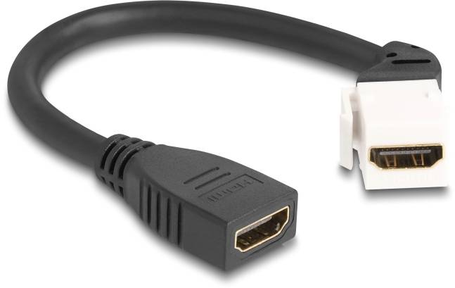 HDMI-Kabeladapter mit schwarzem und weißem Stecker. Er dient zur Verbindung von HDMI-kompatiblen Geräten für Audio- und Videosignale.