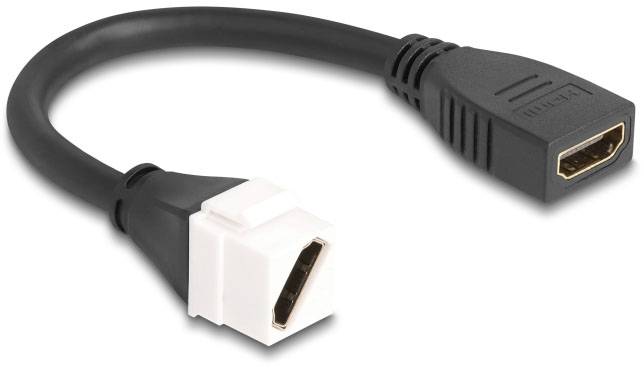 Schwarzes Adapterkabel mit HDMI-Stecker auf der einen Seite und weißem HDMI-Port auf der anderen Seite, geeignet für Videoübertragungen.