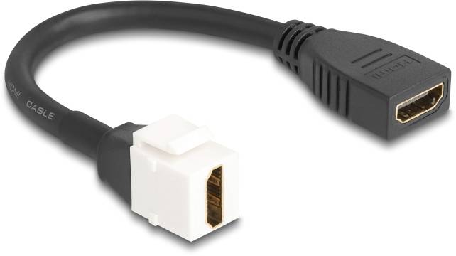 Ein DisplayPort-zu-HDMI-Adapterkabel, schwarz, mit männlichem und weiblichem Anschluss, geeignet für Bildschirmverbindungen.