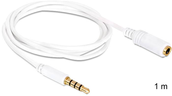 Delock 84480 Klinke Audio Anschlusskabel [1x Klinkenstecker 3.5mm - 1x Klinkenbuchse 3.5 mm] 1m Weiß