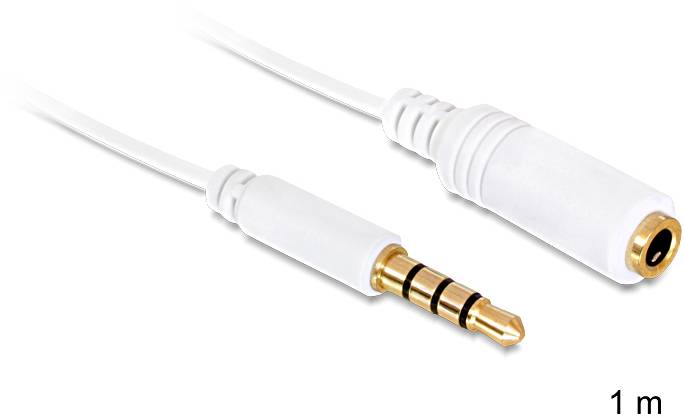 Delock 84480 Klinke Audio Anschlusskabel [1x Klinkenstecker 3.5mm - 1x Klinkenbuchse 3.5 mm] 1m Weiß