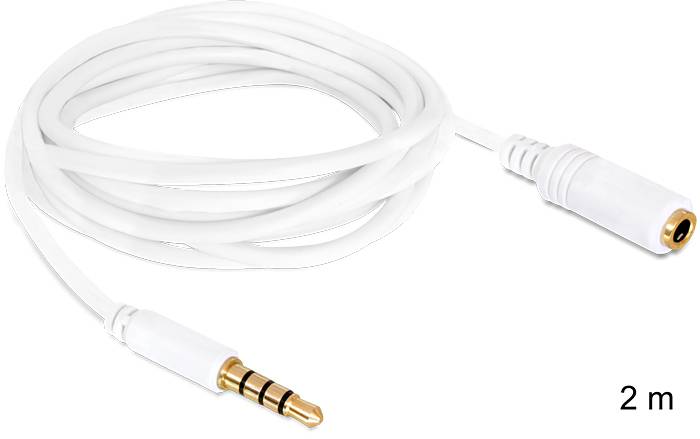 Delock 84482 Klinke Audio Anschlusskabel [1x Klinkenstecker 3.5mm - 1x Klinkenbuchse 3.5 mm] 2m Weiß