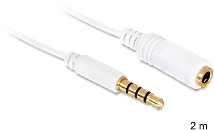 Delock 84482 Klinke Audio Anschlusskabel [1x Klinkenstecker 3.5mm - 1x Klinkenbuchse 3.5 mm] 2m Weiß