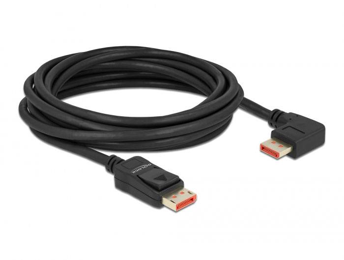 Schwarzes DisplayPort-Kabel, eines mit geradem Anschluss, das andere mit abgewinkeltem Anschluss, geeignet für Monitore und PCs.