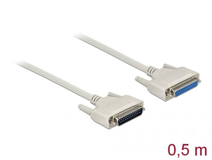 Weißes Parallel-Sub-D-Kabel, 0,5 Meter lang, zeigt die Steckerenden.