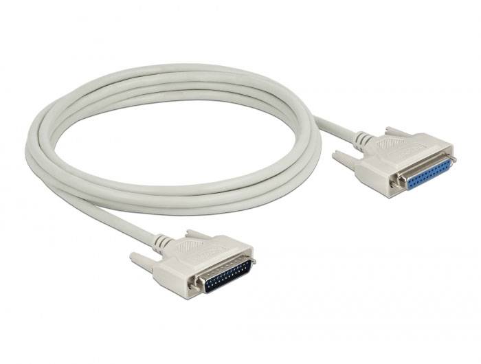 Weißes paralleles Datenkabel mit DB25-Stecker an beiden Enden, geeignet für Computer- und Druckerverbindungen.
