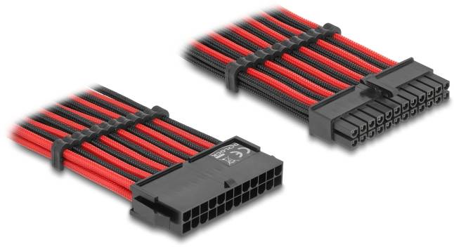 Delock Seriell Anschlusskabel [1x ATX-Strom-Stecker 24pol. - 1x ATX-Strom-Buchse 24pol. (20+4)] 0.3m Schwarz, Rot