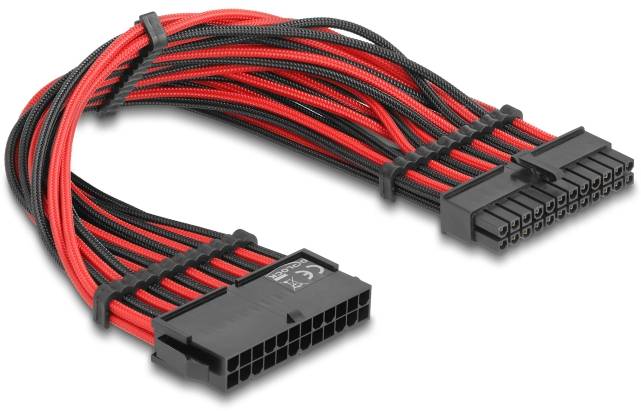 Delock Seriell Anschlusskabel [1x ATX-Strom-Stecker 24pol. - 1x ATX-Strom-Buchse 24pol. (20+4)] 0.3m Schwarz, Rot