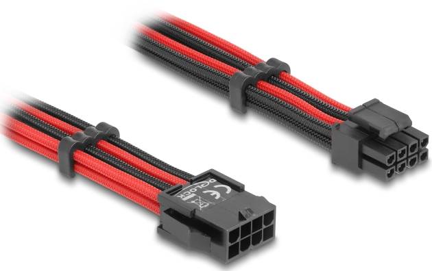 Delock Seriell Anschlusskabel [1x EPS-Strom-Stecker 8pol. - 1x EPS-Strom-Buchse 8pol.] 0.3m Schwarz, Rot