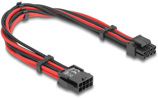 Delock Seriell Anschlusskabel [1x EPS-Strom-Stecker 8pol. - 1x EPS-Strom-Buchse 8pol.] 0.3m Schwarz, Rot