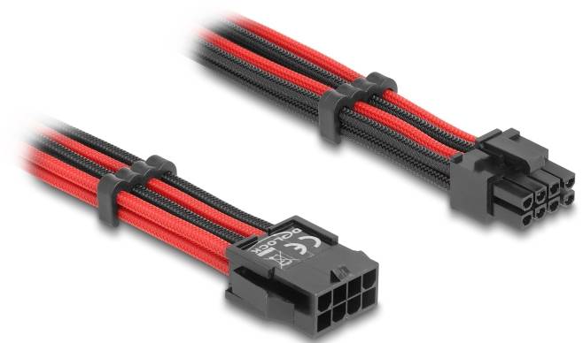 Delock Seriell Anschlusskabel [1x Stecker - 1x PCIe-Buchse 8pol. (6+2)] 0.3m Schwarz, Rot