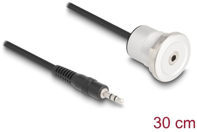 Delock Seriell Anschlusskabel [1x 3.5 mm-Stecker - 1x 3.5 mm-Buchse] 0.3m Schwarz, Silber