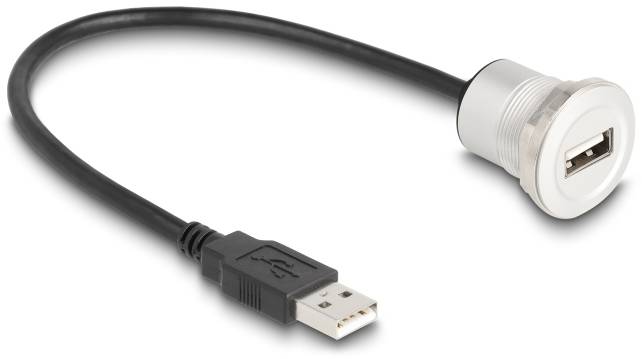 Ein USB-Verlängerungskabel mit schwarzem Kabel und weißer Buchse, geeignet zur Verbindung von USB-Geräten in engeren Räumen.