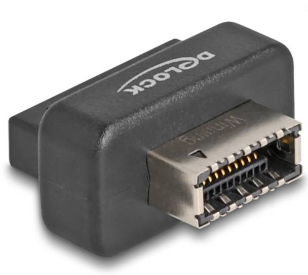 Ein schwarzer Adapter von D-Sub zu HDMI mit der Aufschrift 'Delock' auf der Seite.