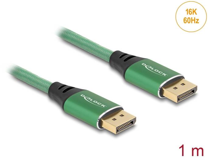 DisplayPort-Kabel, grün, 1 Meter, geeignet für 16K Auflösung bei 60Hz. Ideal für hochauflösende Videoverbindungen.
