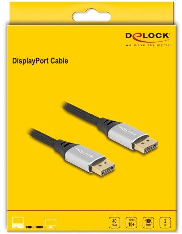 Delock DisplayPort Anschlusskabel DisplayPort Stecker 2m Schwarz, Silber 80634 16K UHD, vergoldete Steckkontakte, dreifach