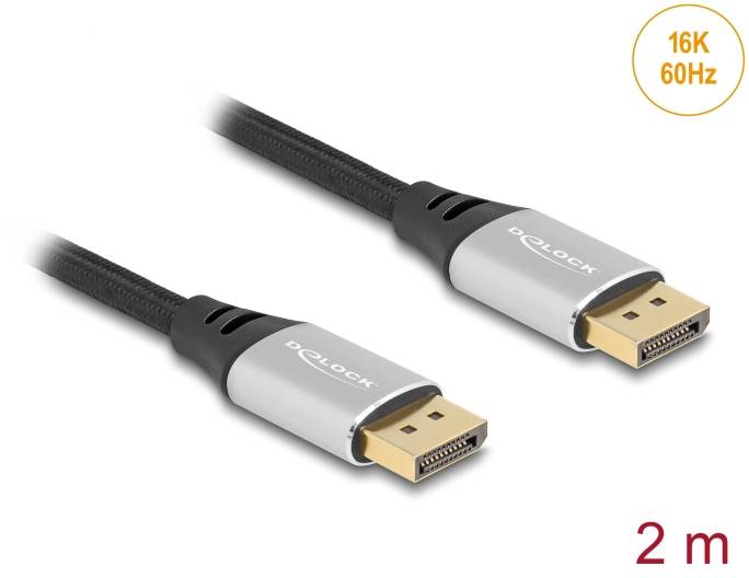 Delock DisplayPort Anschlusskabel DisplayPort Stecker 2m Schwarz, Silber 80634 16K UHD, vergoldete Steckkontakte, dreifach
