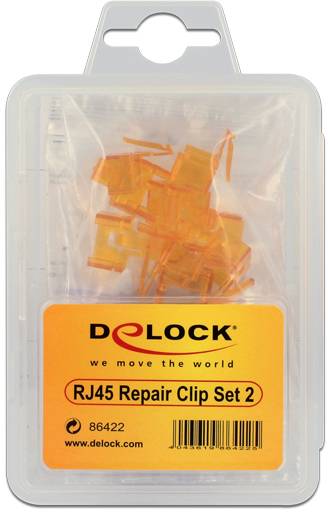 Delock 86422 RJ45 Reparatur Clip 40 Stück Set 2 (transparent, schwarz, violett, orange) 86422 Mehrfarbig 1St.