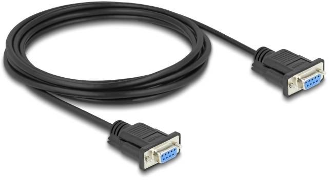 Schwarzes serielles Kabel mit zwei VGA-Steckern, geeignet für den Anschluss von Computermonitoren oder Projektoren.